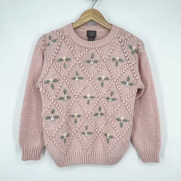 Vintage Sweaters - Vintage 80s 90s Designer Originals Floral Pearl Cottagecore Pink Sweater